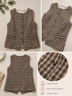 Moon River Brown and Cream Plaid Girls' Vest - Classic Button Front